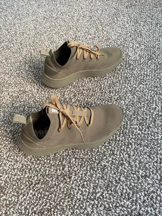 REI Olive Green Knit Athletic Sneakers with Tan Laces - Picture 2 of 3